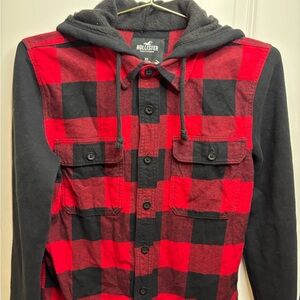 NWT Men's Hollister Red and Black Plaid Hoodie